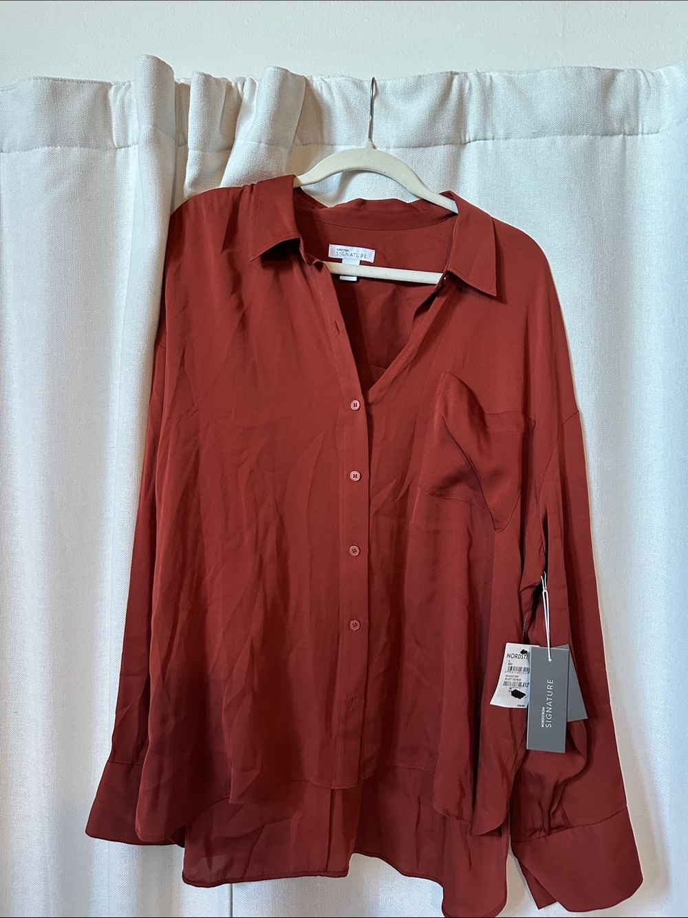 Nordstrom Signature Silk Stretch Rust Long Sleeve LARGE NWT